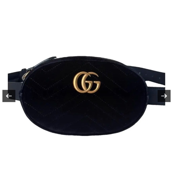 Gucci Handbags - Gucci Black Velvet Oval Fanny Pack Marmont GG AUTHENTIC